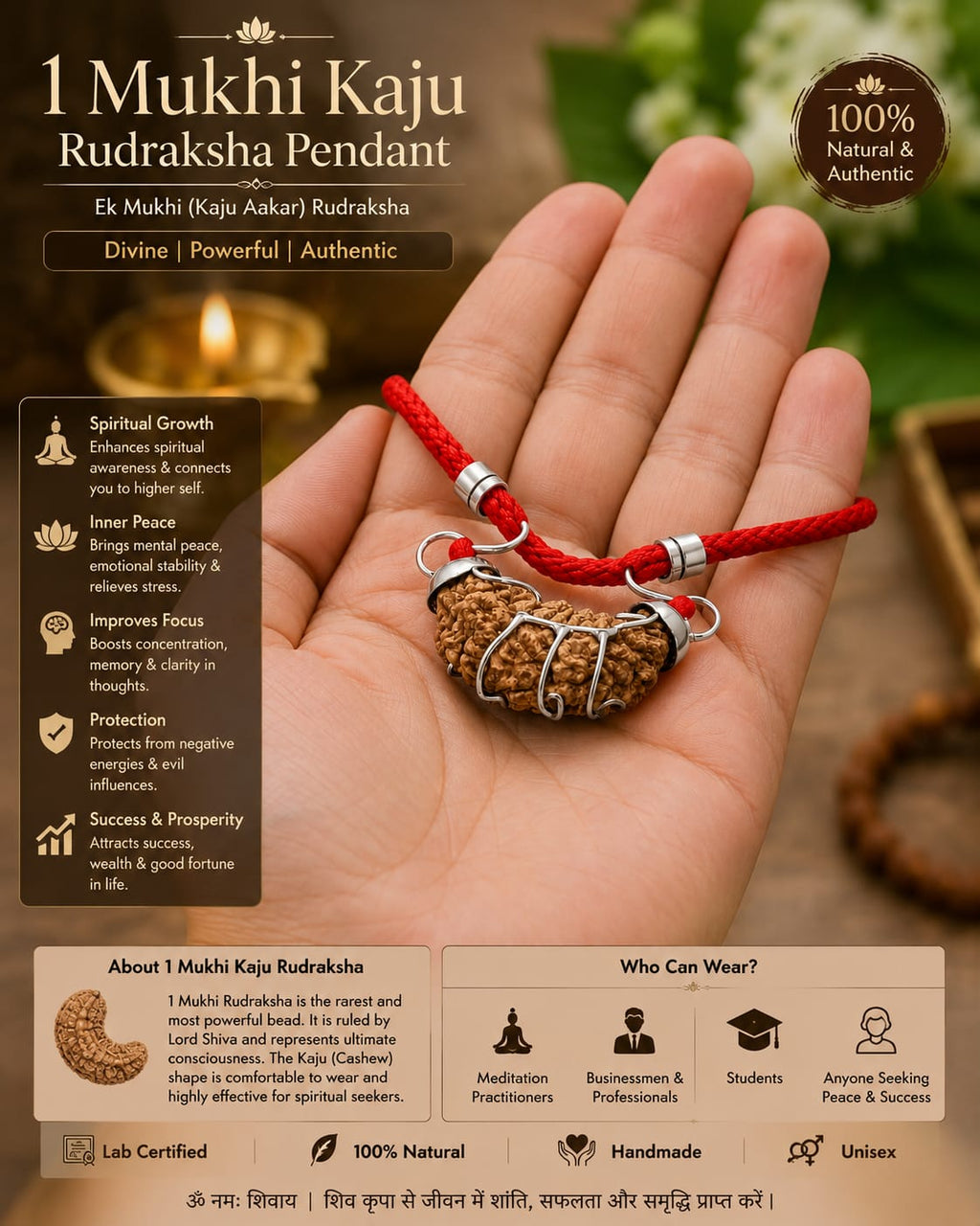 Original 1 Mukhi Rudraksha Pendant – Natural Premium Quality Shiva Pendant