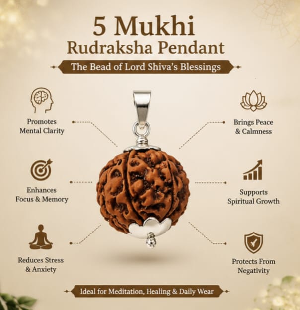 Original 5 Mukhi Rudraksha Pendant – Natural Premium Quality Rudraksha Pendant