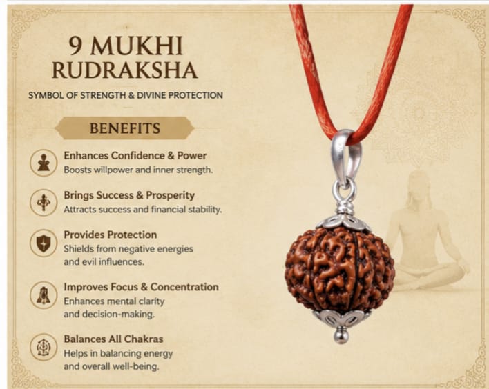 Original 9 Mukhi Rudraksha Pendant – Natural Premium Quality Rudraksha Pendant