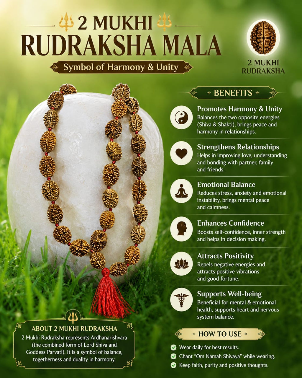 Original 2 Mukhi Rudraksha Mala – Natural Premium Quality Rudraksha Beads