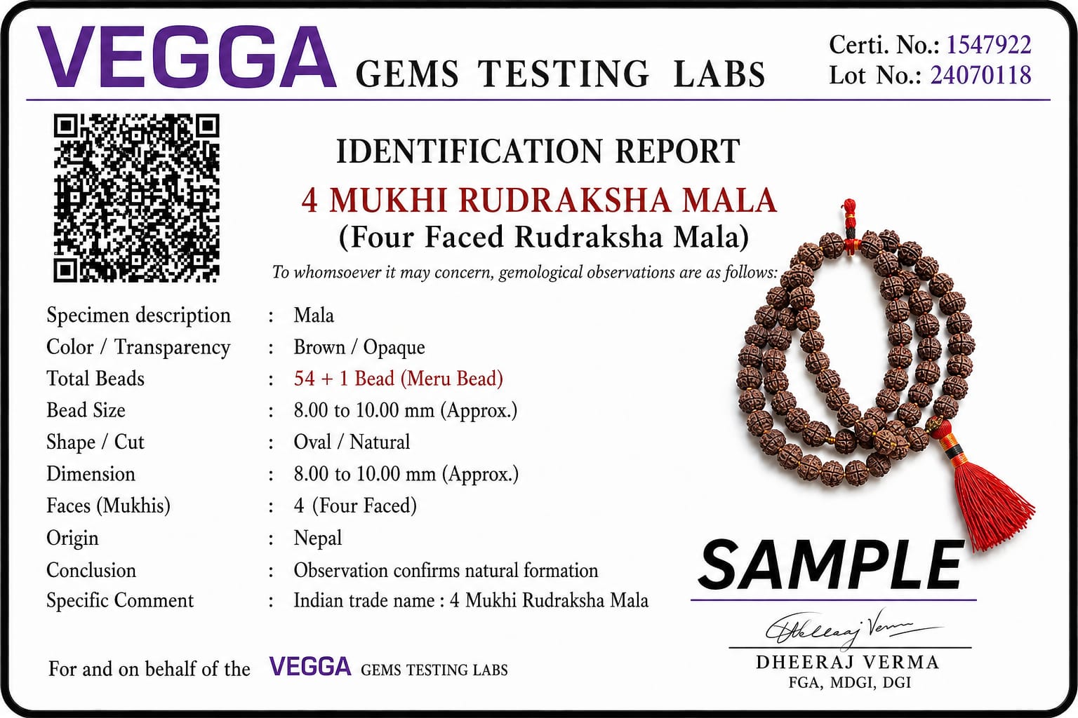 Original 4 Mukhi Rudraksha Mala – Natural Premium Quality Rudraksha Beads