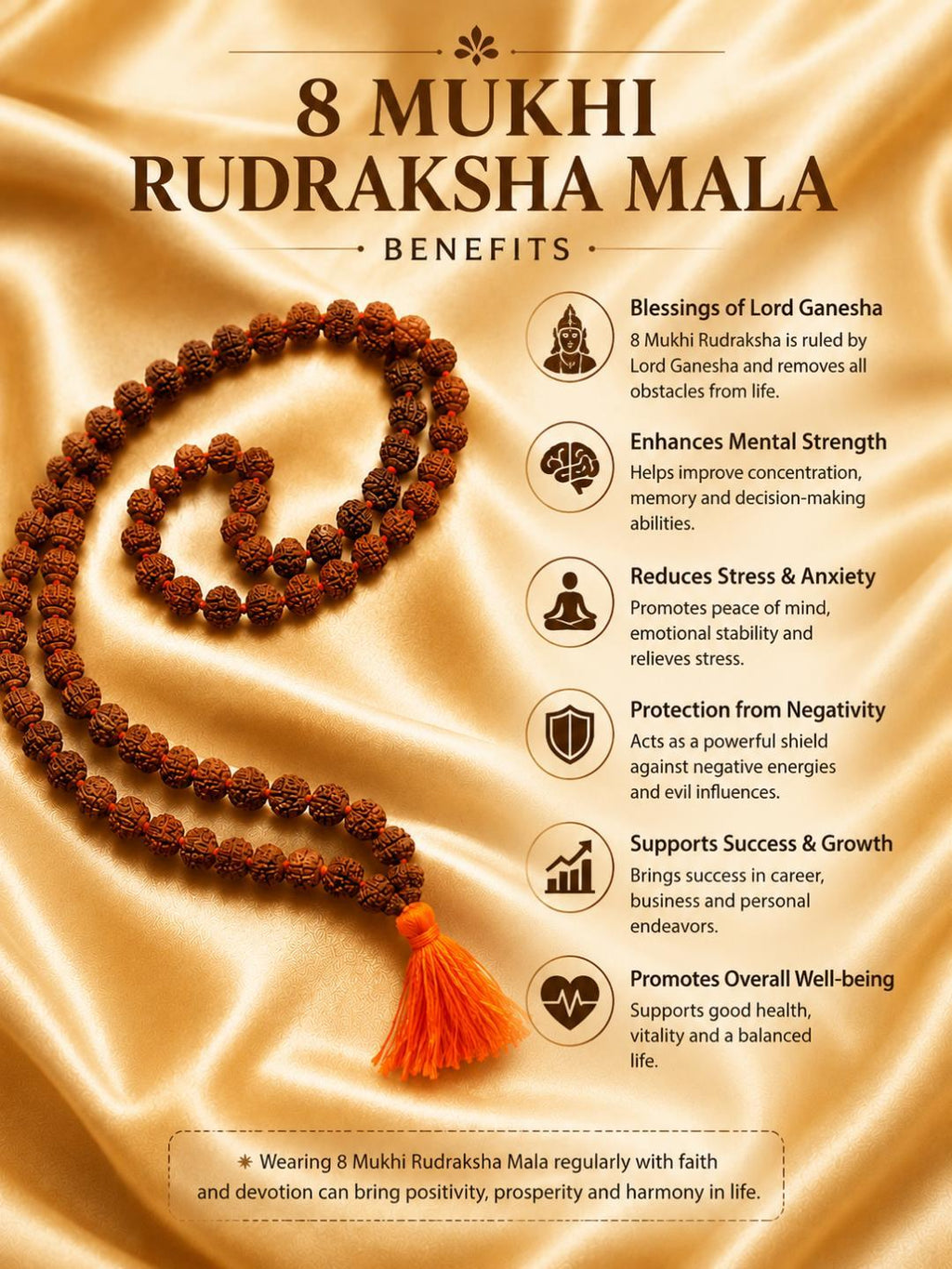 Original 8 Mukhi Rudraksha Mala – Natural Premium Quality Rudraksha Beads