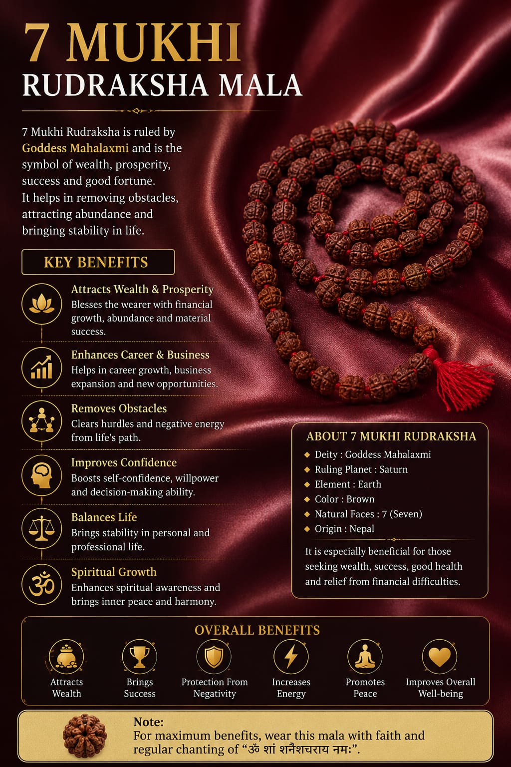 Original 7 Mukhi Rudraksha Mala – Natural Premium Quality Rudraksha Beads
