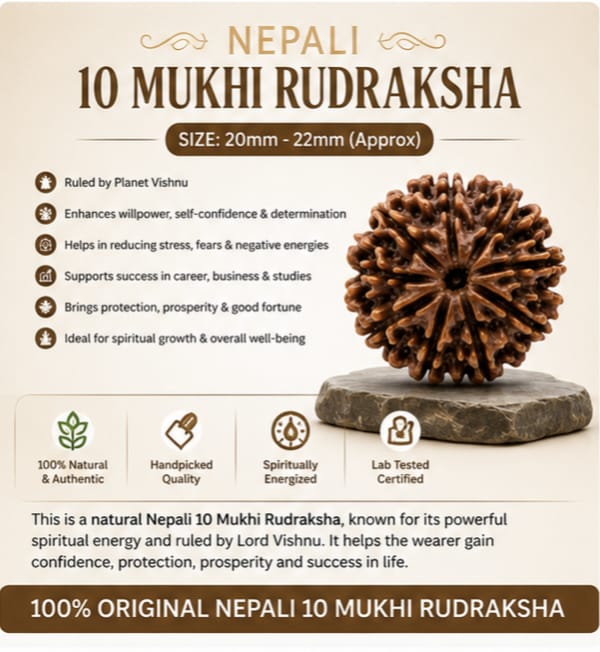 Original Nepali 10 Mukhi Rudraksha (18mm–22mm) | Natural Lab Tested Bead ओरिजिनल नेपाली 10 मुखी रुद्राक्ष (18mm–22mm) | प्राकृतिक एवं लैब टेस्टेड