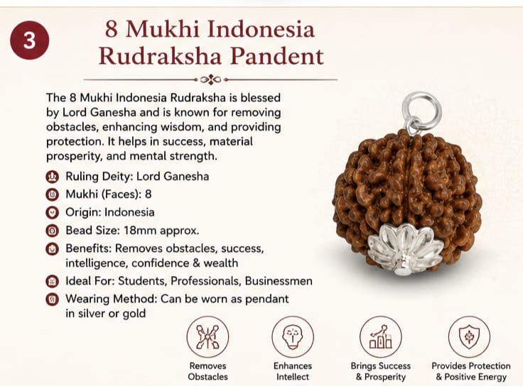 8 Mukhi Indonesia Rudraksha Pendant | Original Ganesh Bead 8 मुखी इंडोनेशिया रुद्राक्ष पेंडेंट | ओरिजिनल गणेश रुद्राक्ष